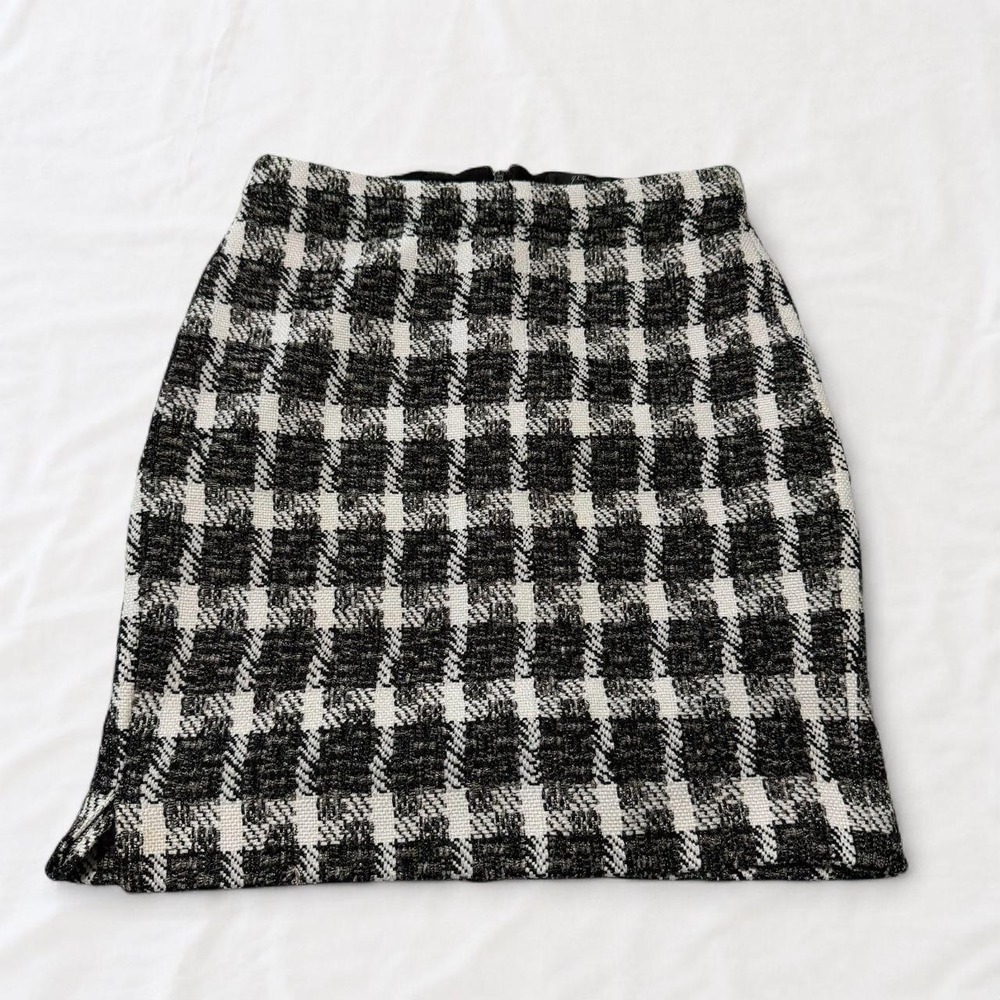 J.Crew No. 2 Houndstooth Tweed Pencil Skirt Black White 00
